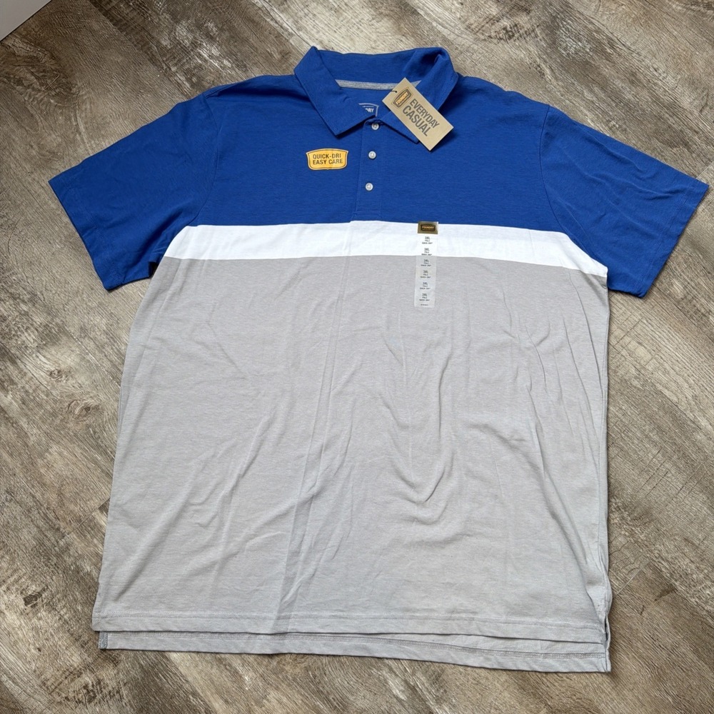 New with tag The Foundry Men's 3XL Quick Dry Polo Shirt Blue gray Stripes NWT